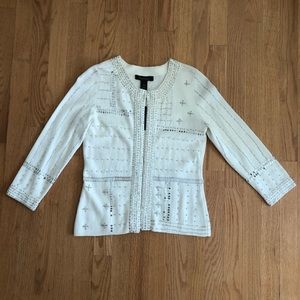 NWT WHBM White and Silver Beaded Sweater